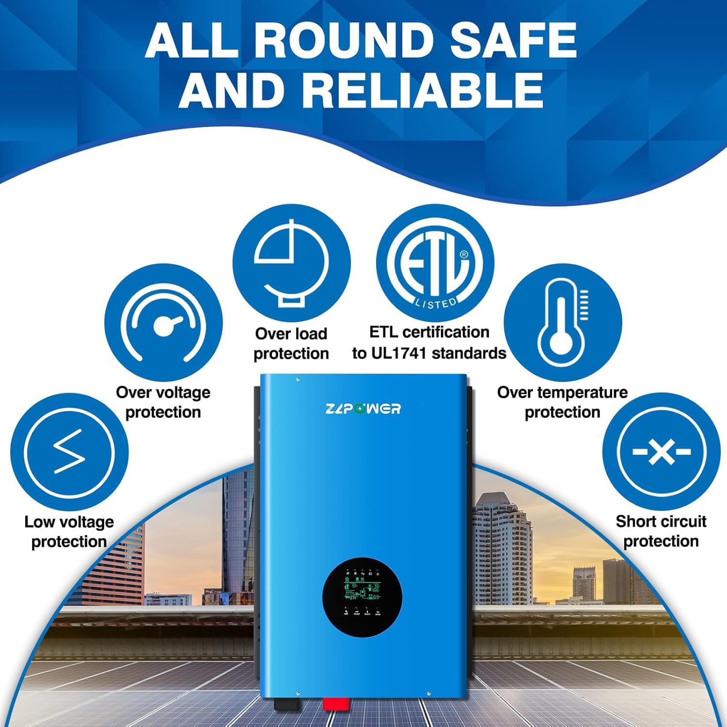 UL1741 48V Inverter 8KW Solar Off Grid Inverters 110/220Vac Low Frequency DC 48V AC Input 240V AC Output 120V/240V Split Phase Pure Sine Wave Power with 2x80A MPPT Charger Controller 8000W