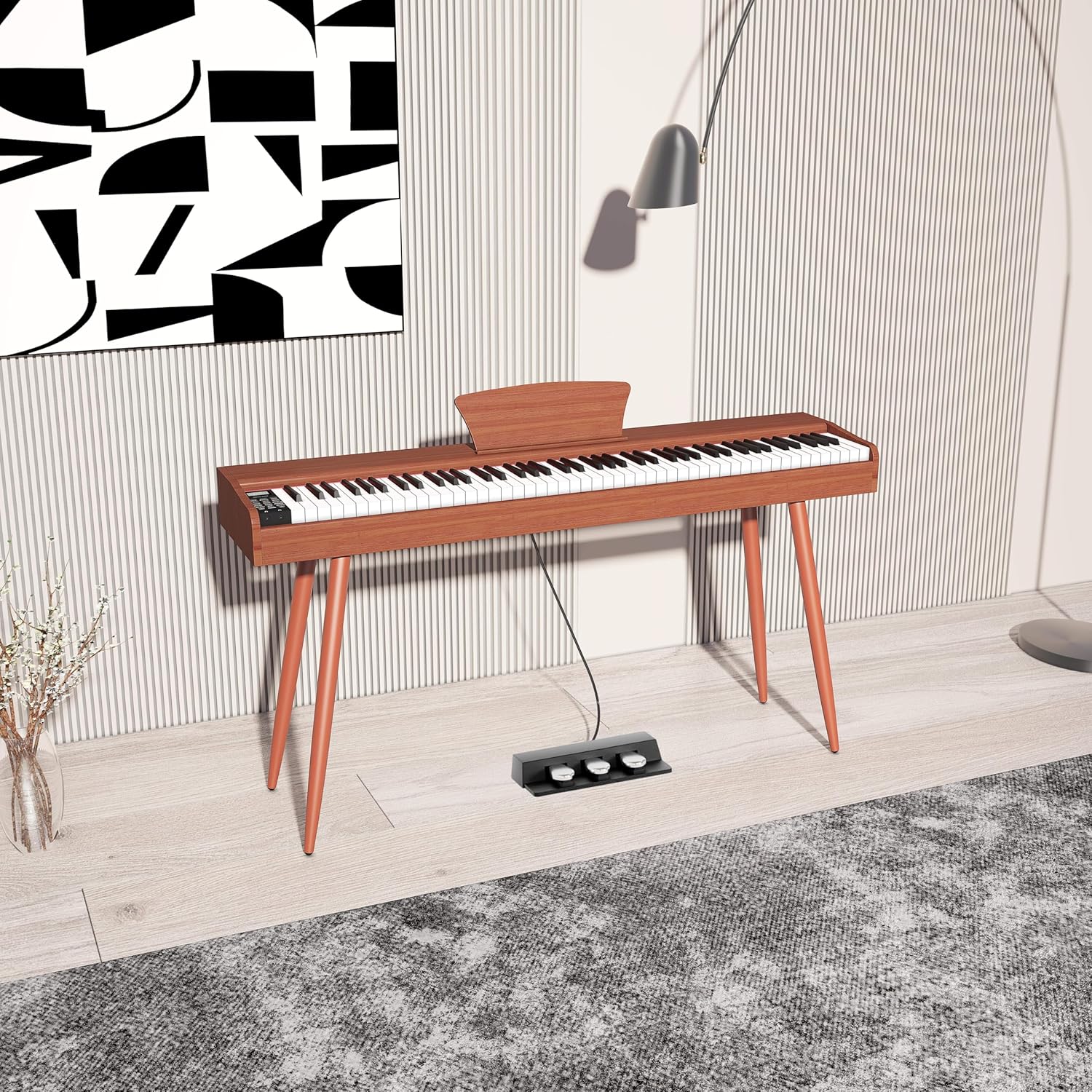 LANDTOM DDT-5130 88-Key Digital Keyboard Piano, Wooden Electric Hammer Weighted Full Size Keyboard Piano, with 3-Pedal, MIDI Connection, Multi-Functional Keyboard and Stand (Brown)