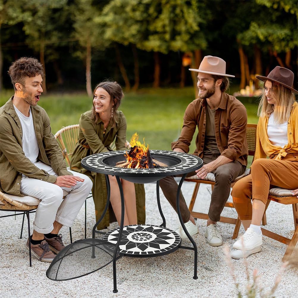 30 Inch Fire Pit, Durable Alloy Steel Fire Pits for Outside with Storage Shelf & Lid Outdoor Fire Pit Table, Cast Iron Wood Burning Firepit, for Outside Patio, Backyard Fireplaces