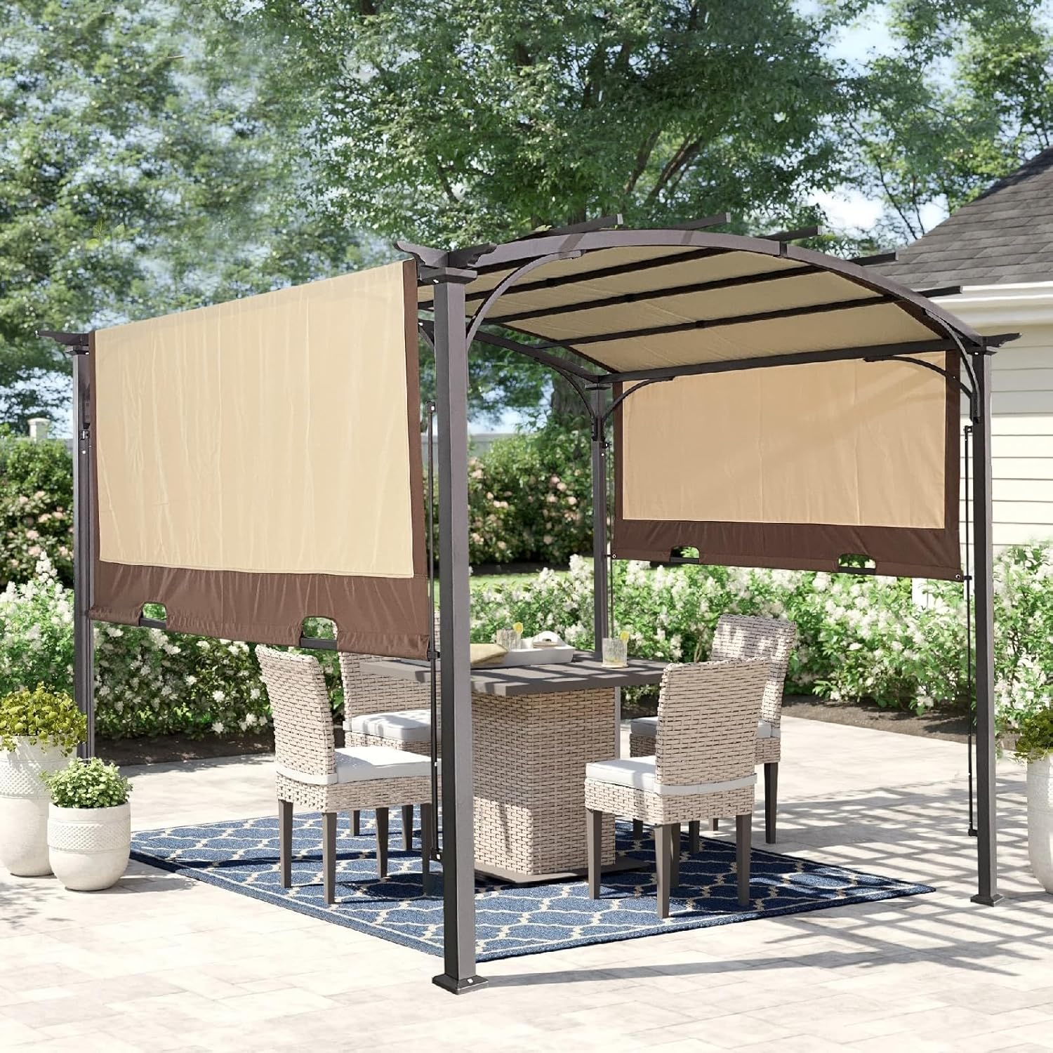 Wycian Pergola Canopy Pergola Metal Metal Beige 12 X 9 Ft with Retractable Adjustable Waterproof Sun Shade Pergola Only Pergola 1PC Simple Assembly