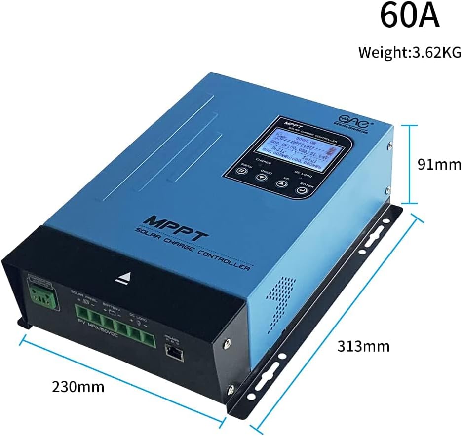 60A MPPT Solar Charge Controller 12V24V48V Auto Battery Regulator Solar Panel Max 150V Input for Lithium, Sealed, Gel, and Flooded Batteries (Blue)