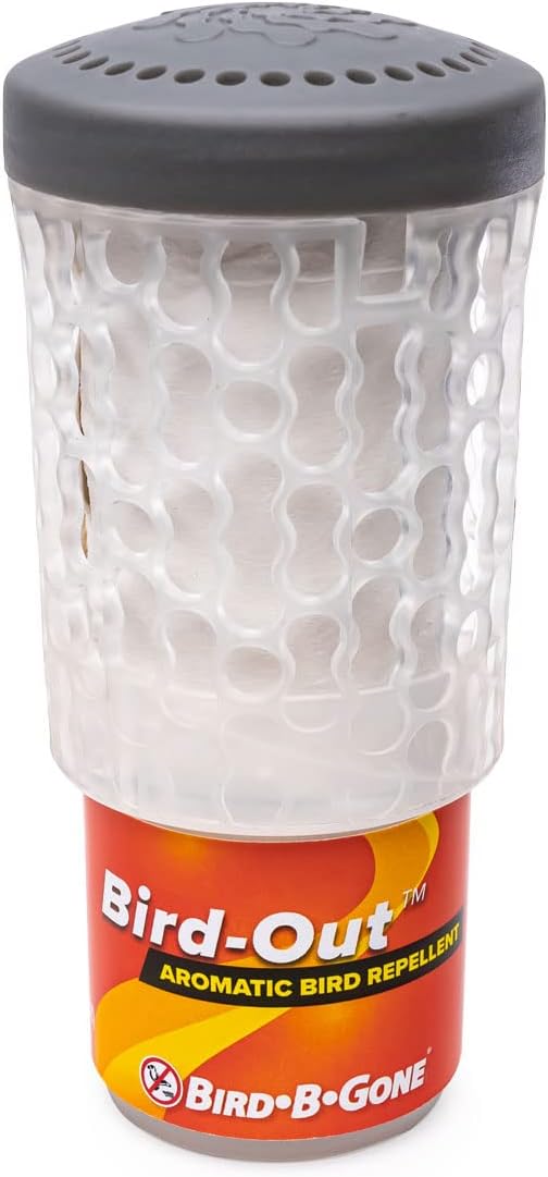 Bird B Gone - Bird-Out Aromatic Bird Repellent Refill Cartridge (12 Pack) - Lasts 60 Days - Humane Bird Deterrent Covers 8,000 cu ft (20'x20'x20') - for Patios, Decks, Yards, Etc