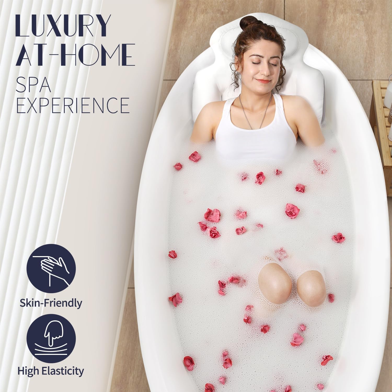 Full Body Bath Pillow for Tub, Thick Bathtub Cushion Mat with Neck, Back & Lumbar Support - Luxury Spa Bathroom Accessories, White