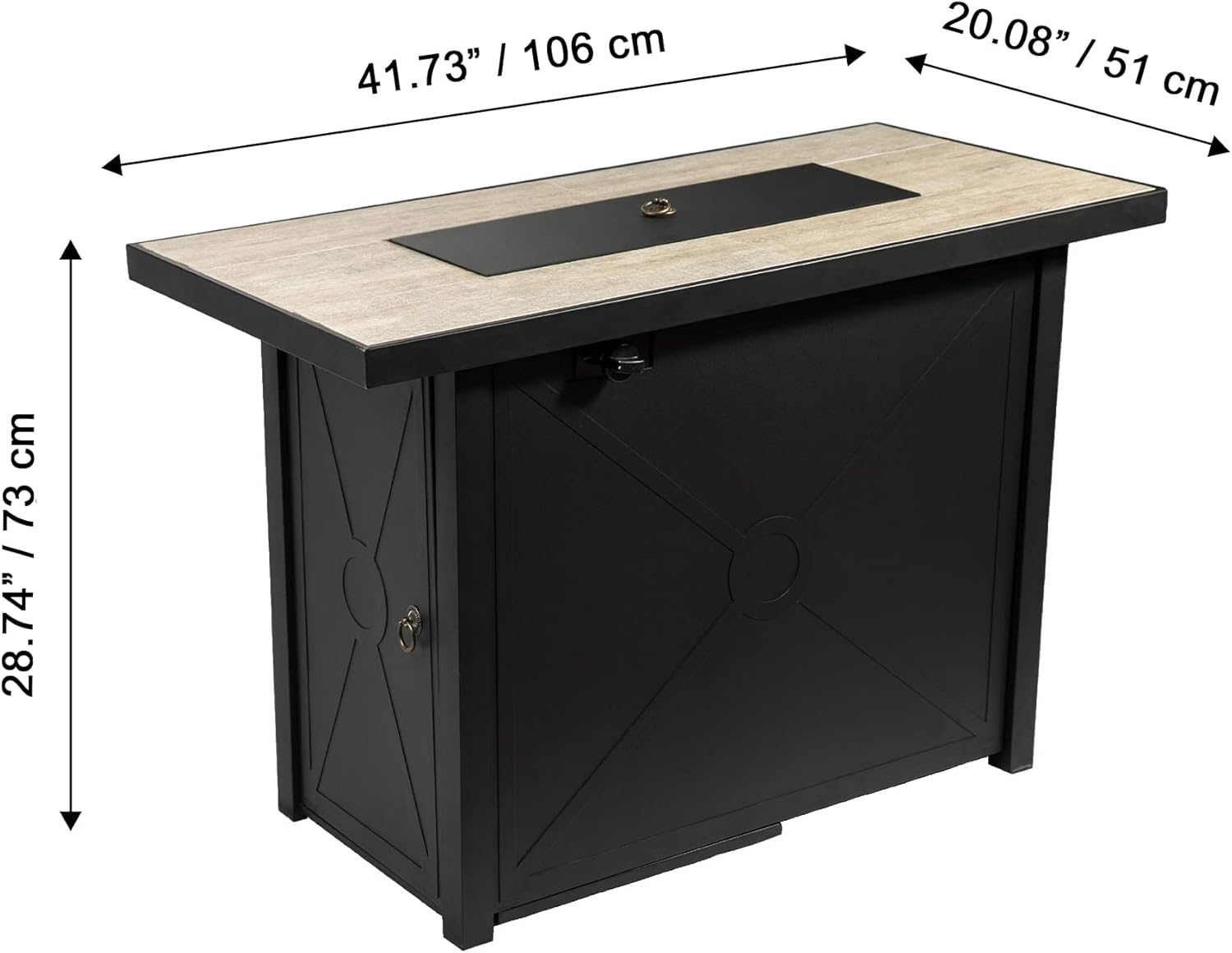 Teamson Home 40,000 BTU Rectangular Steel Outdoor Fire Pit Table Outside Propane Gas Firepit Tabletop with PE Wicker Base, 8.8 Pounds Lava Rocks, and PVC Cover for Patio Deck Backyard, 42 Inch, Black