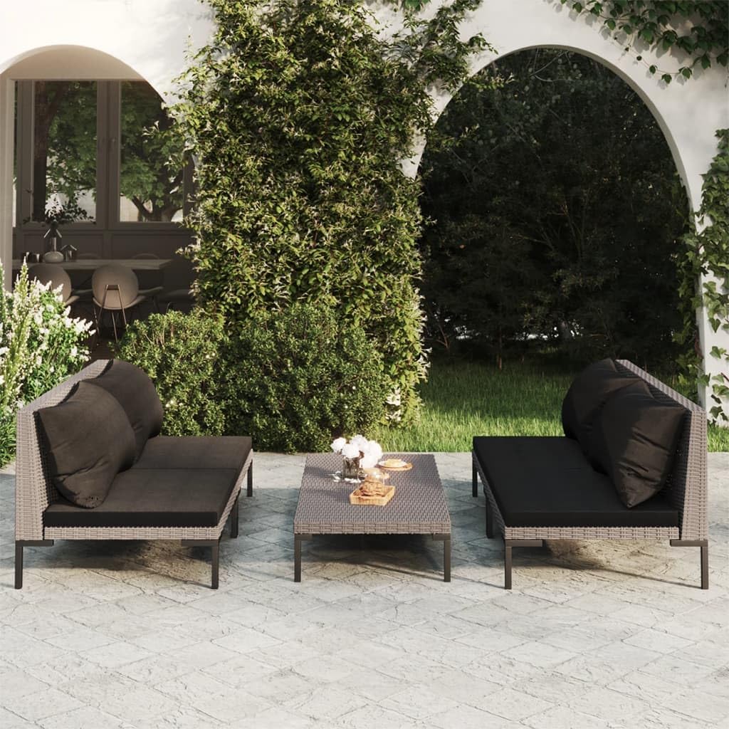 5 Piece Patio Lounge Set with Cushions Poly Rattan Dark Gray,Comfortable Patio Lounge Set: Durable Steel Frame and WeatherResistant Rattan for Outdoor Enjoyment Patio Furniture, Outdoor Furniture Sets
