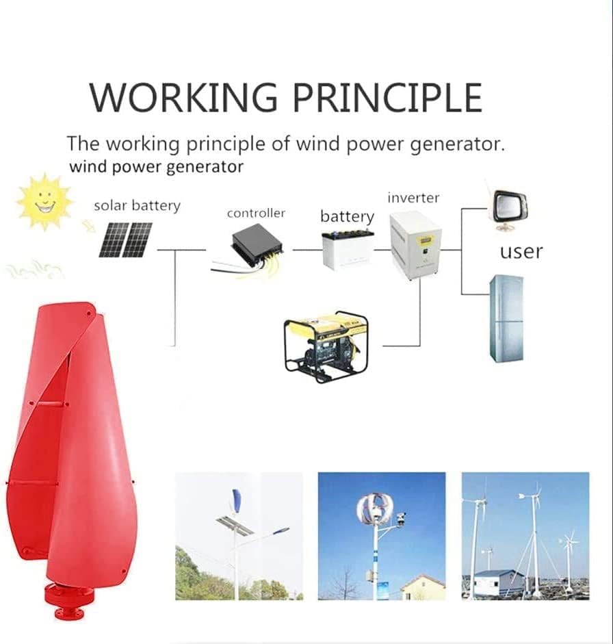 LiuSj JUnSt Low Noise Spiral Wind Turbine Generator, 8000W 220V 12V 24V 48V 2 Blade Small Wind Turbine Generator Kit with Controller for Home Camping (Red)