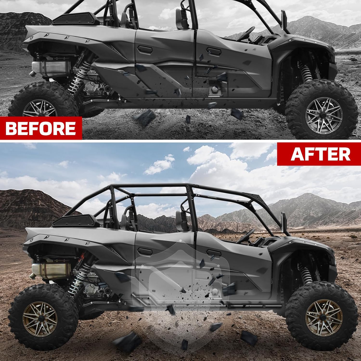 Nerf Bars Rock Sliders for Kawasaki Teryx KRX4 1000, Combined Side Bumper Brush Guard Side Steps Nerf Bars Tree Kickers for Kawasaki Teryx KRX 4 1000 2023-2025 Accessories(4 Seat)