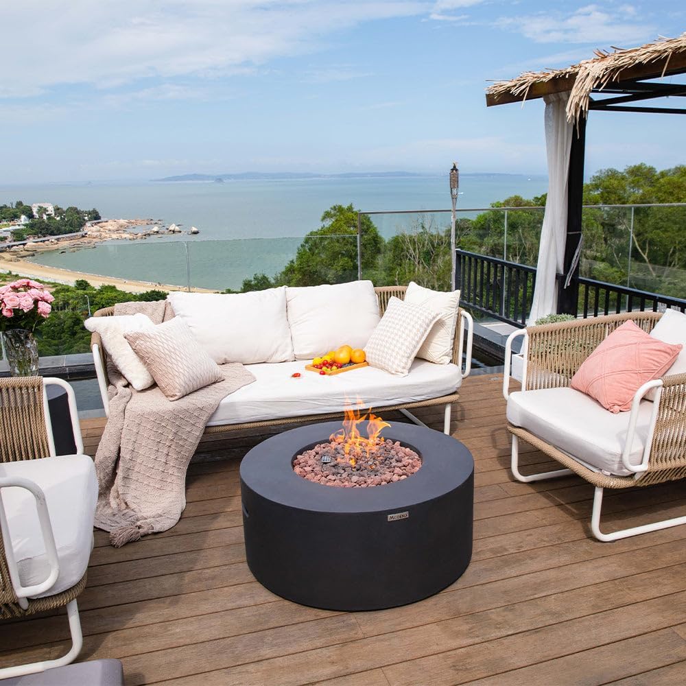 Modeno Venice Concrete Propane Fire Table, Outdoor Fire Pit Table/Patio Furniture, 50,000 BTU Auto-Ignition, Stainless Steel Burner, Lava Rock & Water Resistant Soft Cover Included