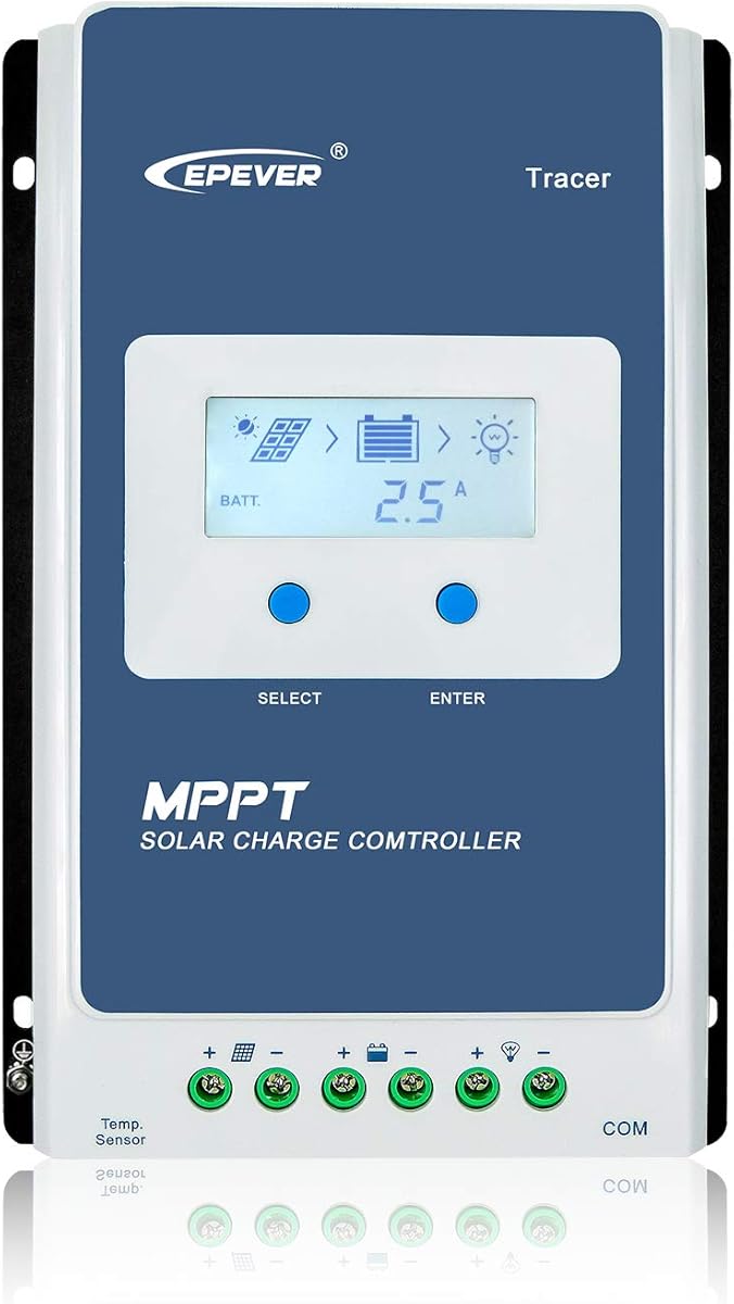 EPEVER MPPT Solar Charge Controller 40A 12V 24V Auto Max PV 100V Solar Panel Regulator Common Negative Ground LCD Display Tracer4210AN G3 for Gel Flooded Sealed LiFePO4 Lithium Battery (40A MPPT)