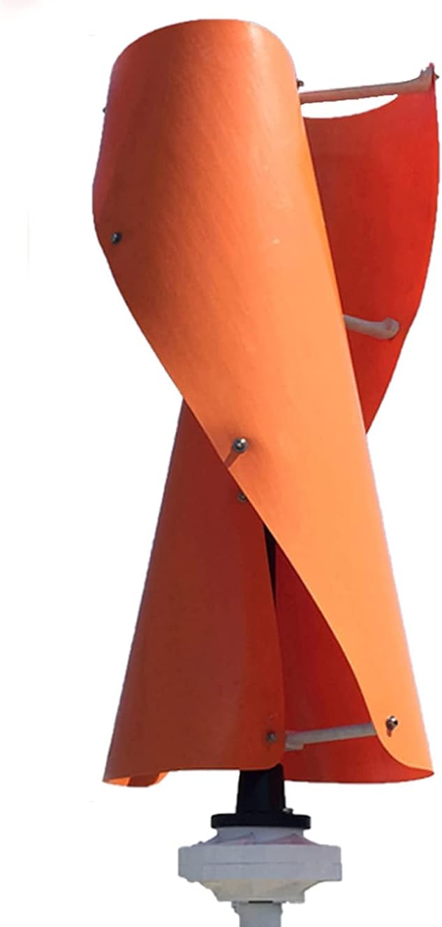 Portable No Noise Vertical Wind Turbine Generator, 5000W 12V 24V 48V 220V Low Wind Speed Start Spiral Wind Turbine with Controller (Orange)