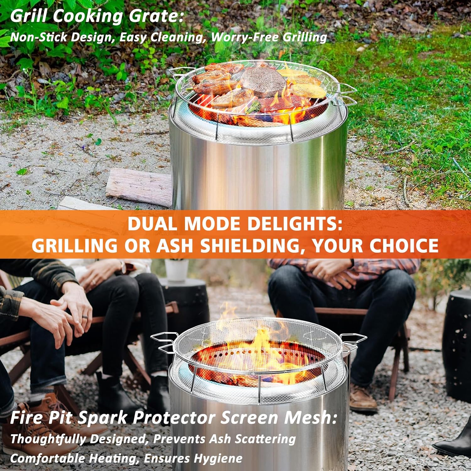 Hisencn Fire Pit Accessory Kit for Solo Stove Bonfire 19.5 Inch, 304 Stainless Steel Portable Lid & Grill Cooking Grate & Grate Stand & Spark Protector Screen Mesh & Stand with Two Guild Sticks