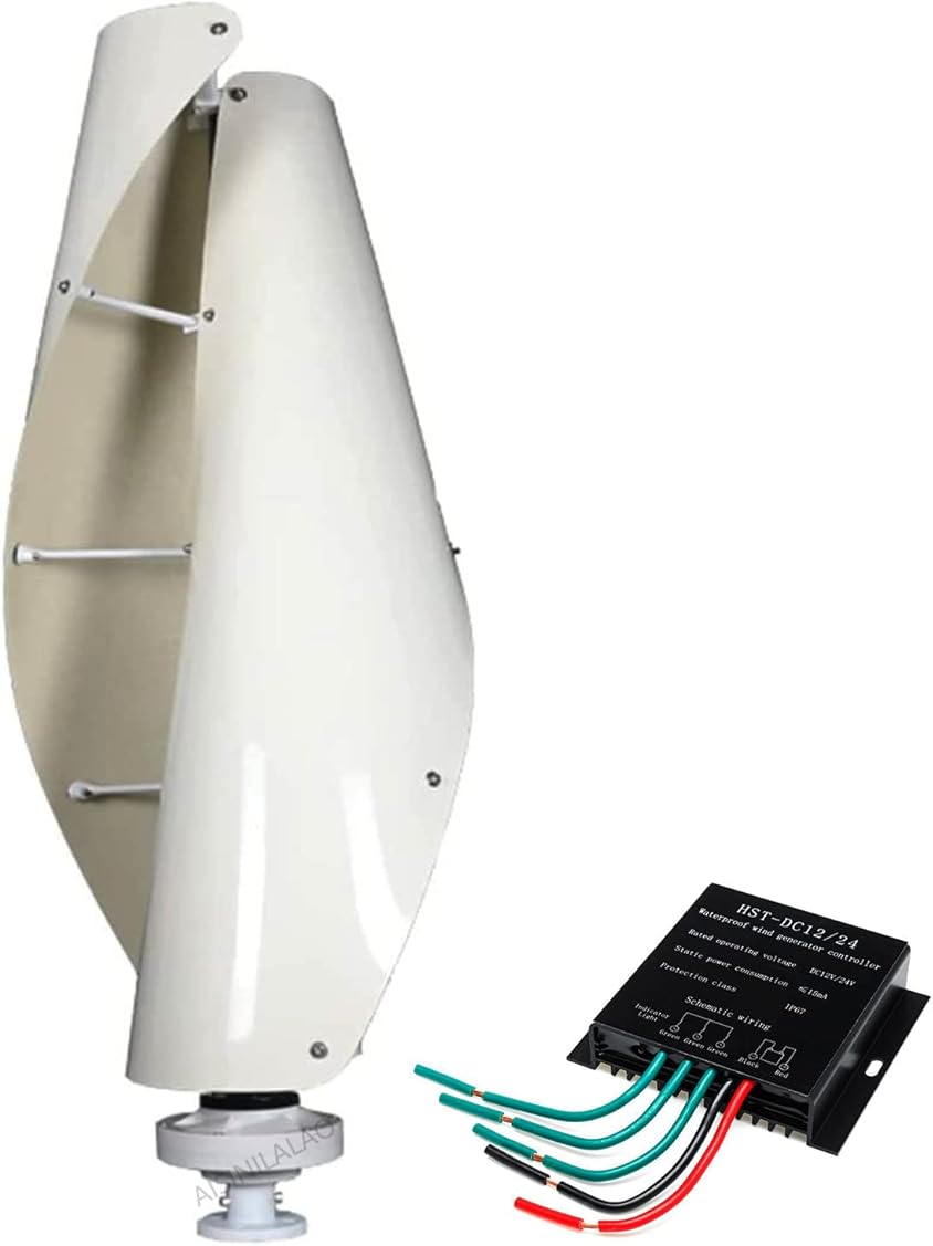 12000W Portable No Noise Vertical Wind Turbine Generator, 12V - 220V Low Wind Speed Start Spiral Wind Turbine with Controller (White)