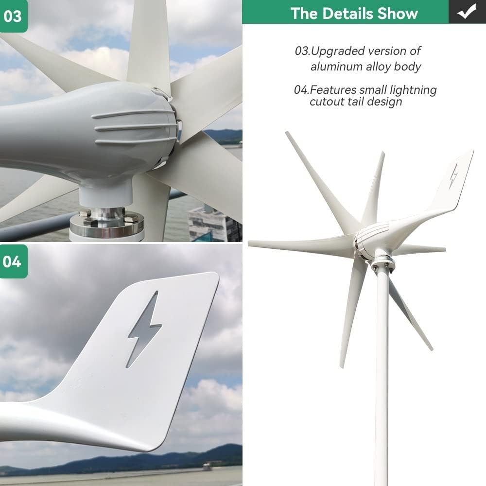 Wind Turbine Generator Kit, Windmills Wind Turbine Generator Kit 2000W 3000W 12V 24V 48V With Mppt Charge Controller 3 5 6 Blades Home Use for Hybrid Solar Wind System(With Mppt Controller,12V_1600W)