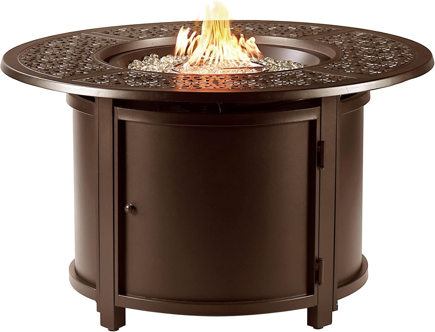 Oakland Living 44 in. x 44 in. Aluminum Propane Fire Pit Table with Glass Beads, Two Covers, Lid, 57,000 BTUs in Brown Finish