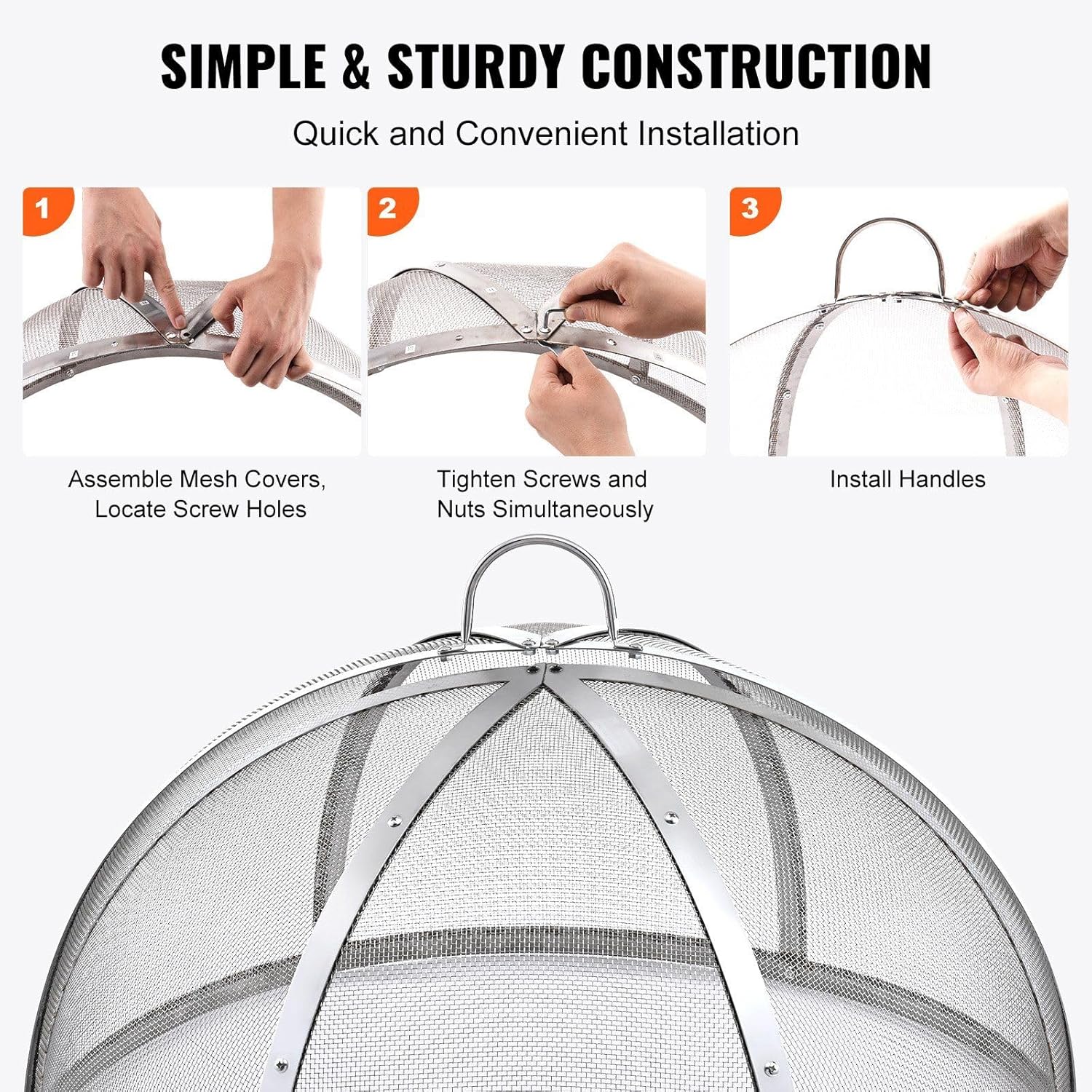 40-Inch Fire Pit Spark Screen Lid,Stainless Steel Firepit Cover with Tight Mesh and Dual Handles,Round Outdoor Fire Pit Accessories for Patio,Backyard Fireplace