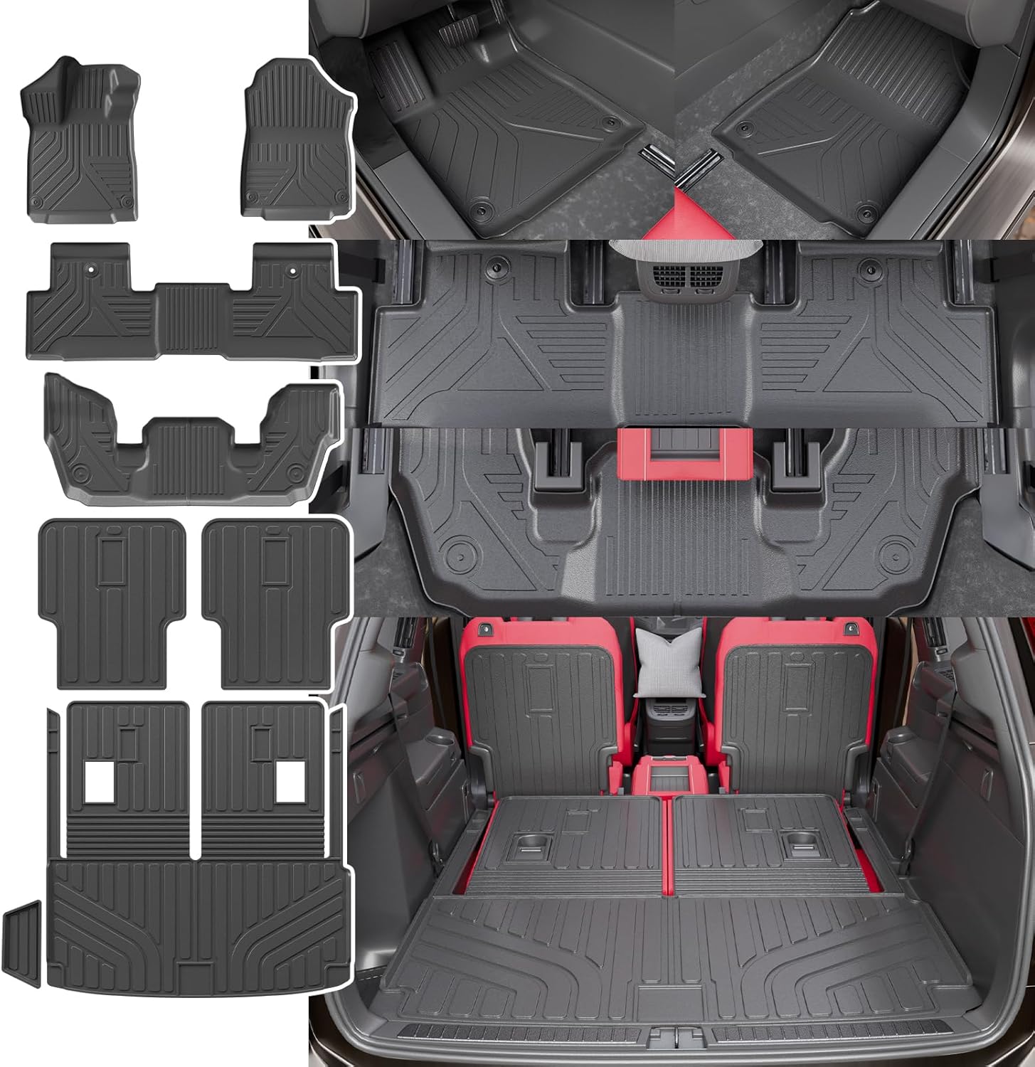 Rongtaod Floor Mats Compatible with 2022-2025 2026 Acura MDX (NOT for Type S) Cargo Mat Cargo Liner Trunk Mat Trunk Liner Back Seat Cover Protector Kick Mat All Weather 2024 MDX Accessories (Set of 8)