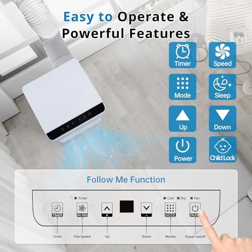 8,000 BTU Portable Air Conditioners Cools Up to 350 Sq.Ft, 3-In-1 Portable AC Unit With Dehumidifier, Fan, Cooling Mode & Window Kit, Room Air Conditioner Portable for Bedroom, Living Room, Office