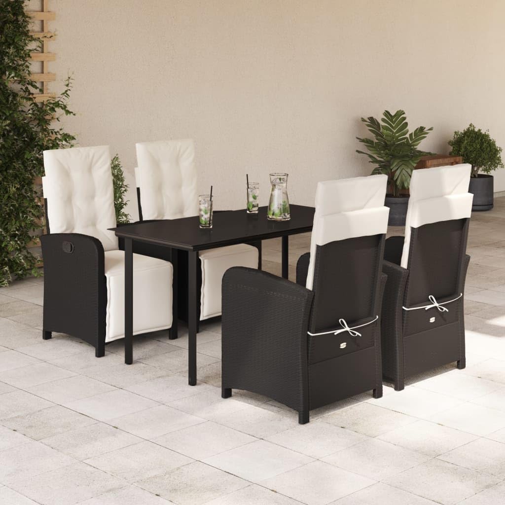 5 Piece Patio Dining Set with Cushions Black Poly Rattan Garden Furniture