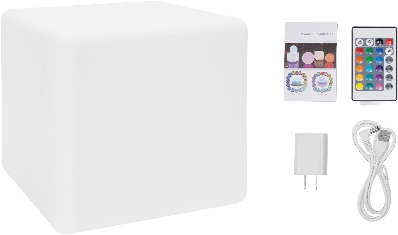 LED Cube Light Stool, 16 Color Changing RGB LED Cube Seat with Remote, Waterproof Glow Floor Lamp, Rechargeable CubeChair for Indoor/Outdoor Decor (15.75 * 15.75 * 15.75in)