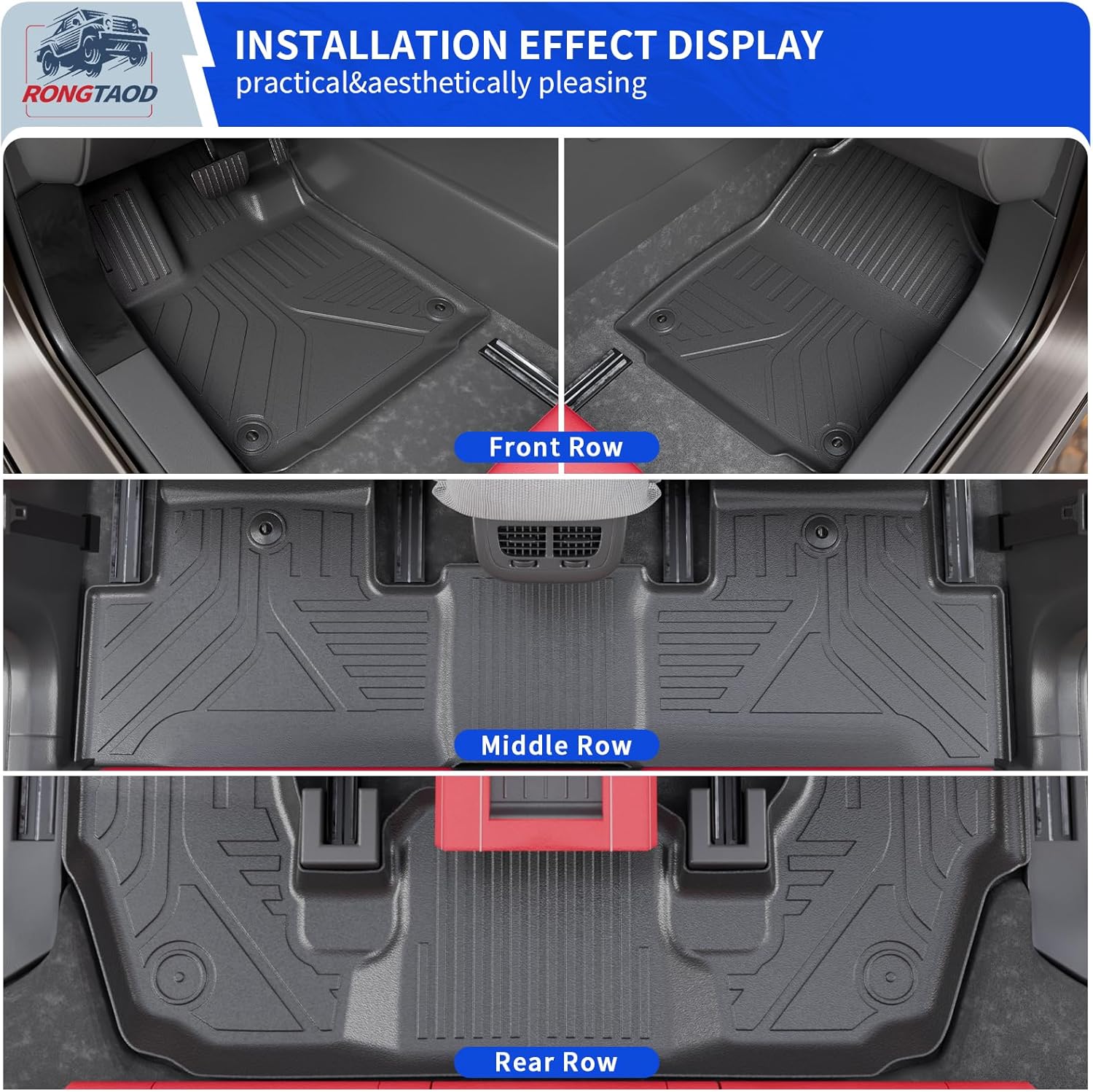 Rongtaod Floor Mats Compatible with 2022-2025 2026 Acura MDX (NOT for Type S) Cargo Mat Cargo Liner Trunk Mat Trunk Liner Back Seat Cover Protector Kick Mat All Weather 2024 MDX Accessories (Set of 8)