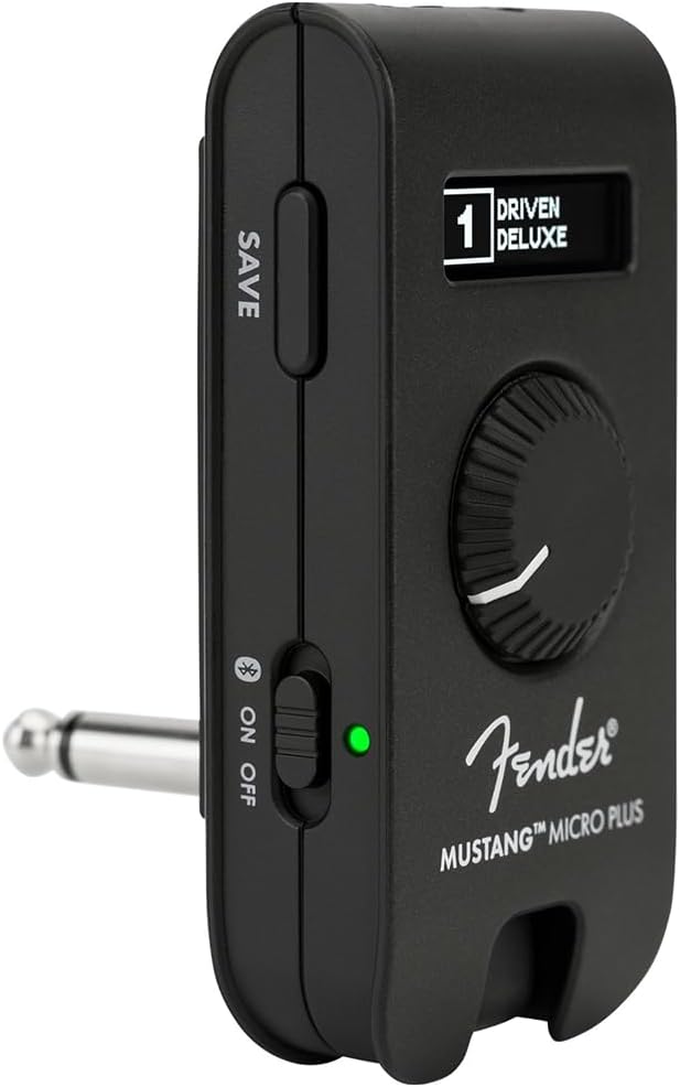Fender Mustang Micro Plus Headphone Amplifier Bundle with 12x Guitar Picks and Instrument Polishing Cloth - Rechargeable Battery, Bluetooth Audio Streaming and 50 Amp and Effects Models