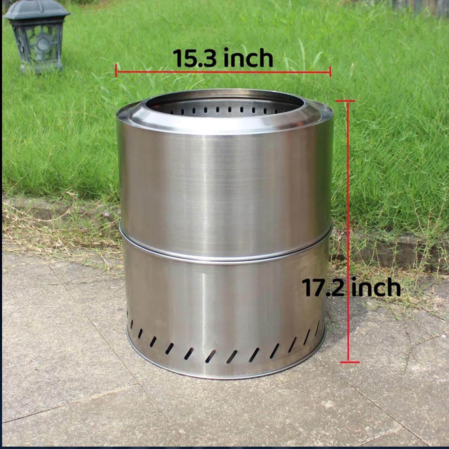 15 Inch Stainless Smokeless Fire Pit Outdoor Smokeless Firepit,Durable Stainless Steel for Wood Burning Smokeless Fire Pit with Removable Ash Pan
