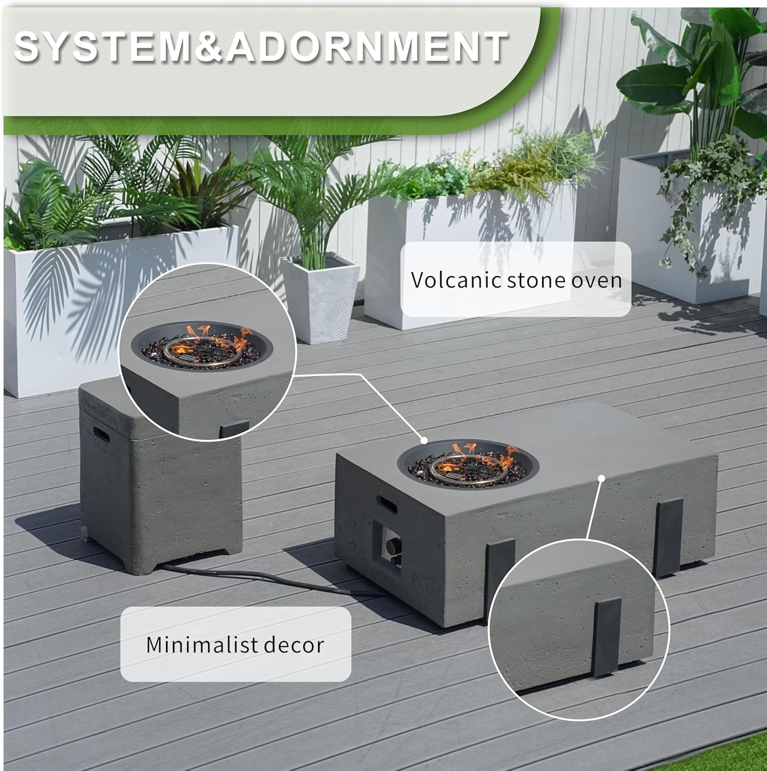 2 Piece 42-Inch Outdoor Fire Pit Table with 40,000 BTU Propane Gas, 3 in 1 Fire Pit, Baking Sheet, Wind Guard & 16-Inch Tank Side Table for Garden, Backyard, Deck & Pool, Grey