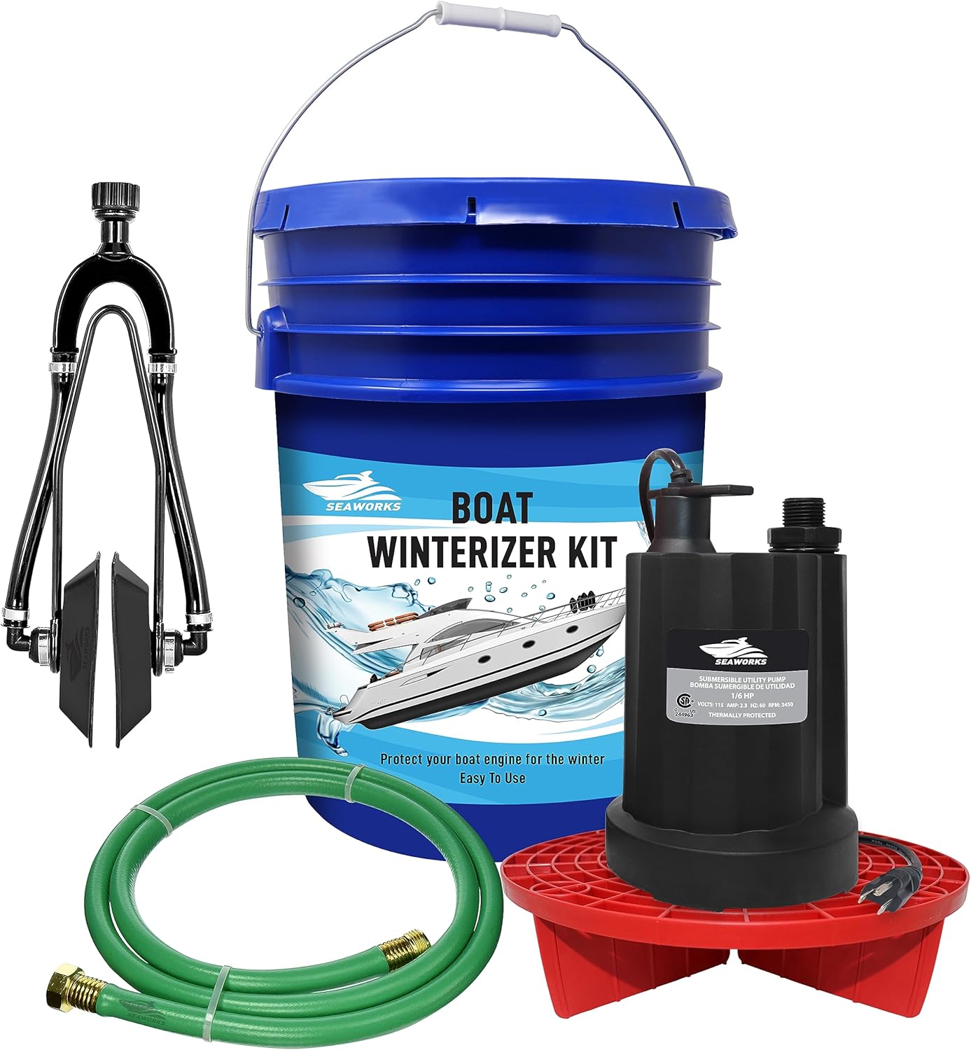 Boat Winterizing Kit | Complete Motor Flush and Winterizer System - Pump, Motor Flusher, Bucket and Hose