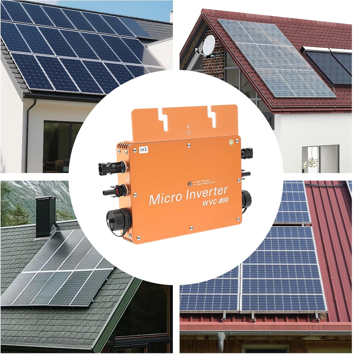 Micro Solar Panel Smart Inverter, 600W Solar Grid Tie Micro Inverter with AC Data Monitoring Display LCD Screen, Waterproof IP65for 30V/36V Solar Panels (Gold, 800W)