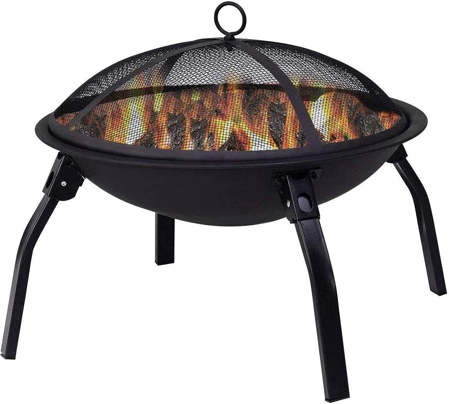 Folding Cast Iron Fire Bowl Grill Firepit Brazier Garden Log Burner Heater Camping Picnic with Mesh Cover Round Fire Bowl