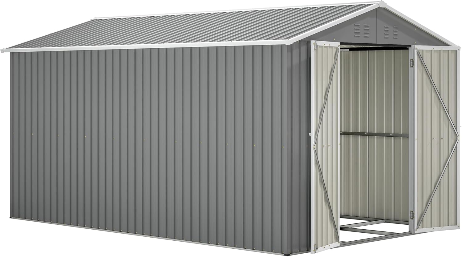 Spacious 8x12 FT Outdoor Storage Shed with Aluminum Frame and Locking System, Heavy-Duty Metal Utility Building in Modern Gray Provides Secure Storage for Garden Tools and Patio Equipment