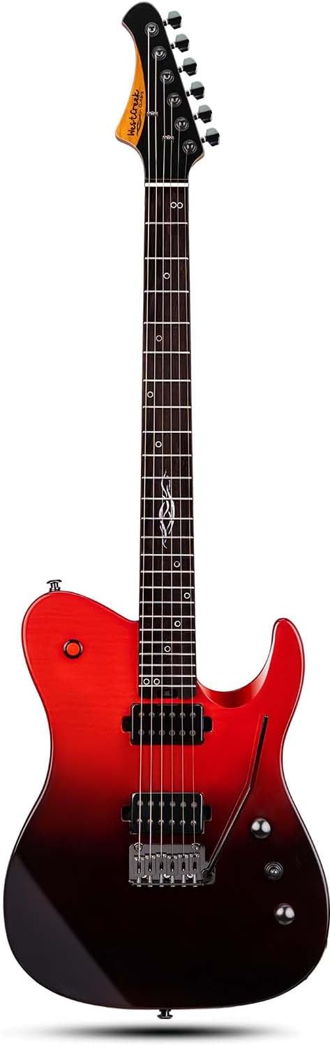 WestCreek Helyx Electric Guitar, Mahogany Body, Stainless Steel Frets, Roasted Maple Neck, Rosewood Fretboard, Bone Nut, 24 Frets (Sunset Ember)