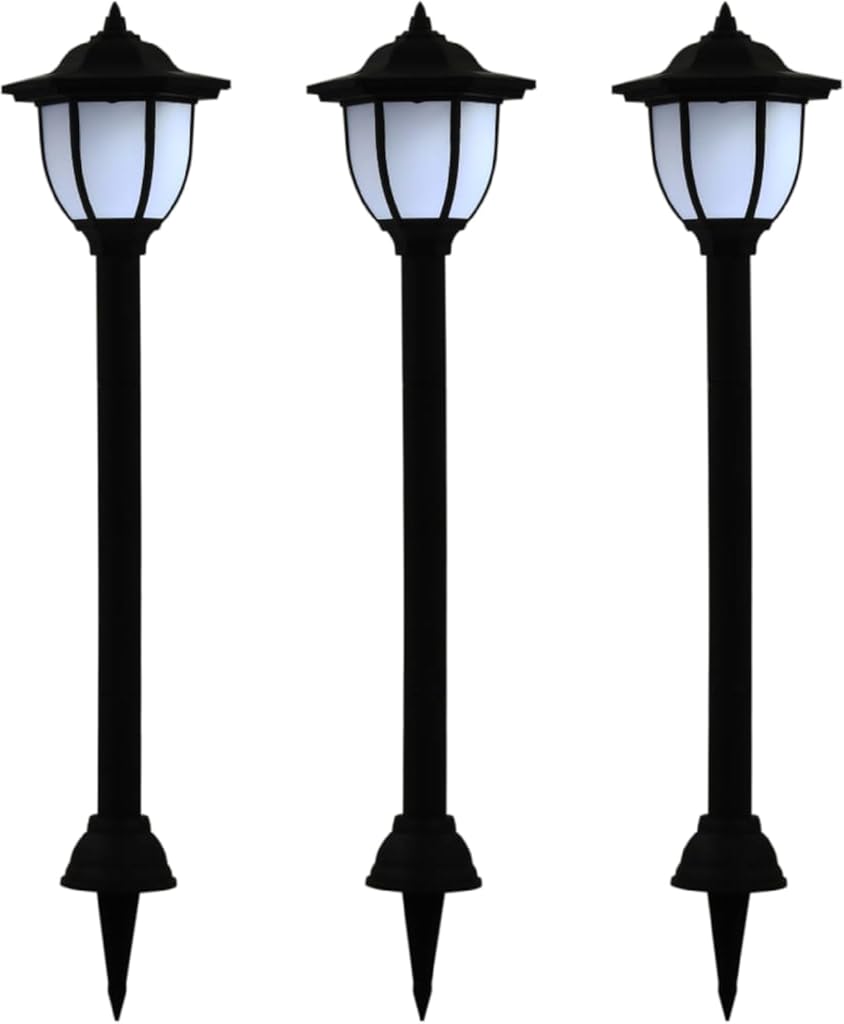 Benzara Myna Outdoor Solar-Power Lamp Set of 3, White LED, Classic Black Finish