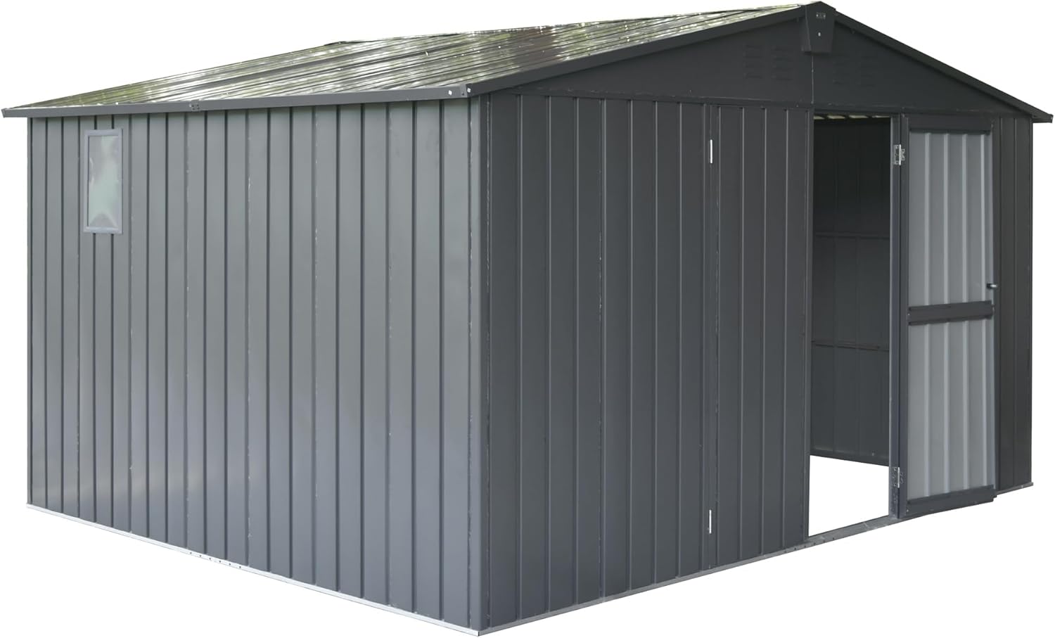 11 x 9 FT Outdoor Storage Shed, Lockable Metal Garden Shed with Windows, Tool Shed Tiny House Vertical Outside Storage Building for Backyard, Lawn, Patio, Dark Gray