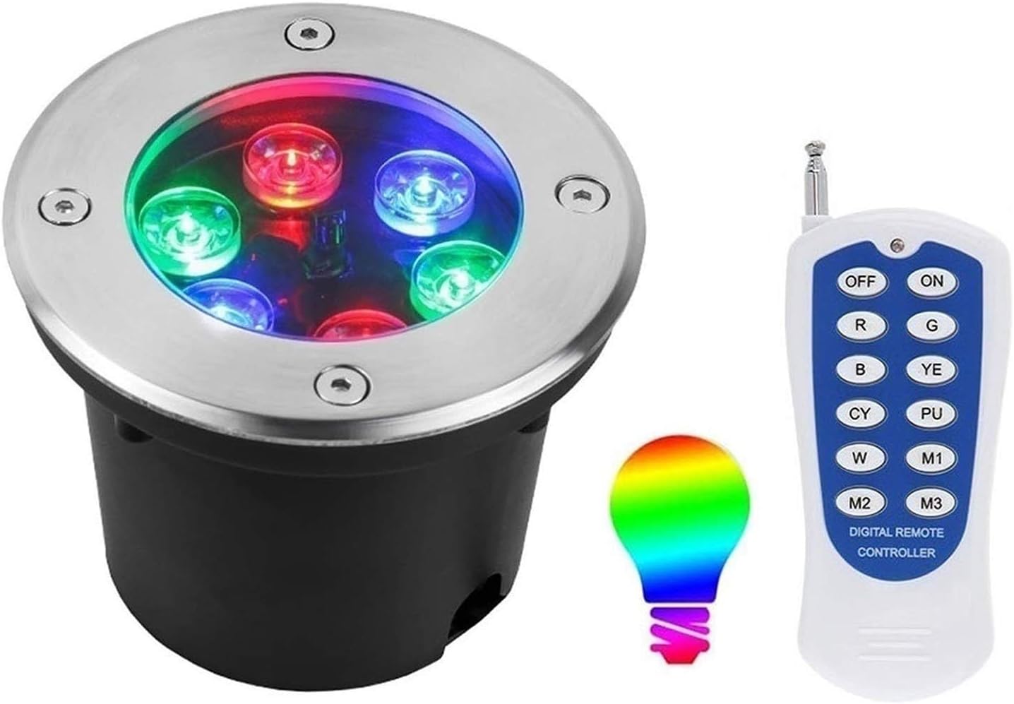 Ground LED Landscape Lights - 24W Underground Light, RGB Outdoor Underwater Light, IP68 Waterproof RF Remote Control Stainless Steel Well Lights, for Pool Terrace(24V(24W))