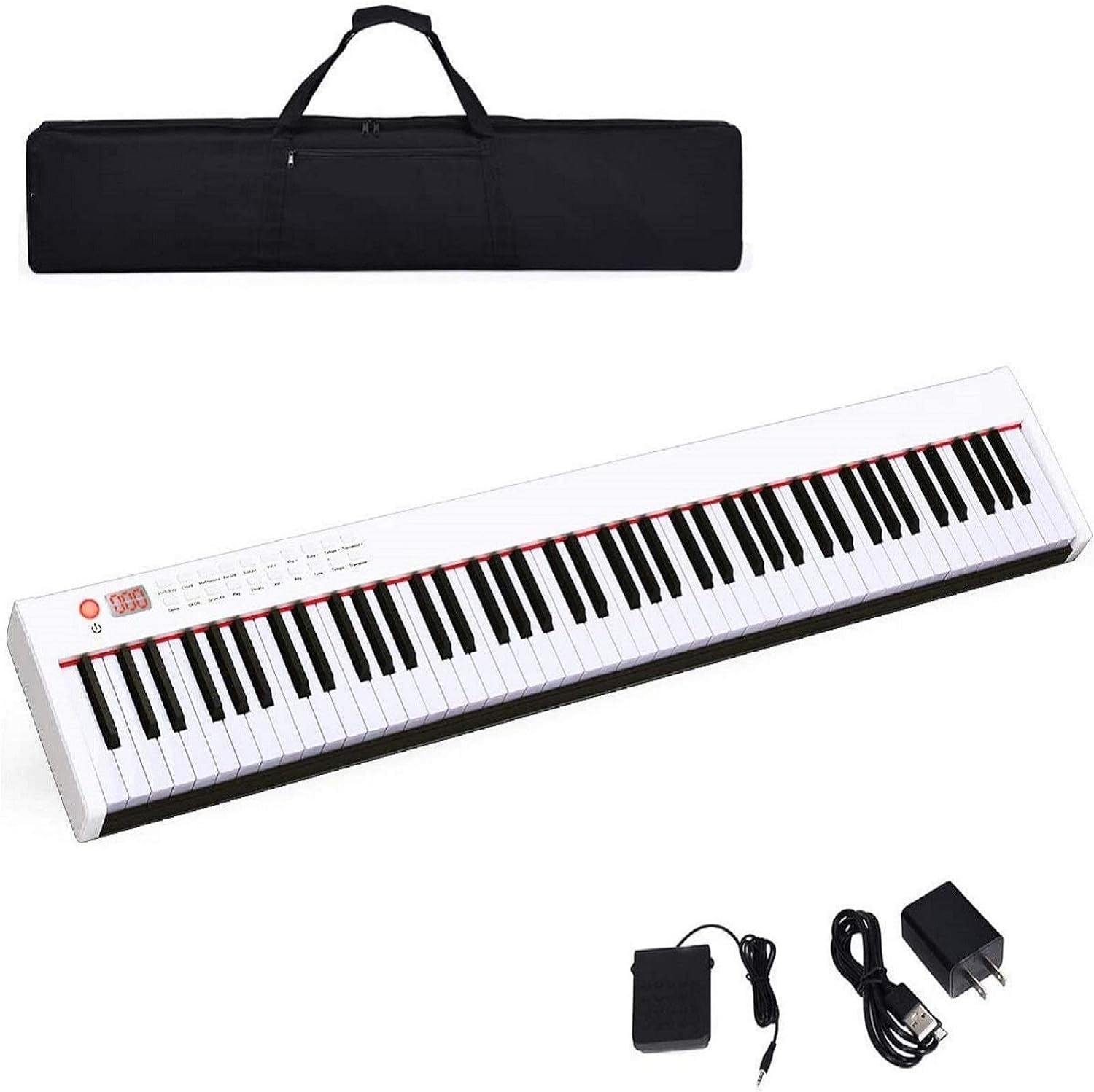Costzon BX-II 88-Key Portable Touch Sensitive Digital Piano, Upgraded Electric Keyboard with MIDI/USB Keyboard, Bluetooth, Dynamics Adjustment, Sustain Pedal, Power Supply, and Black Handbag (White)