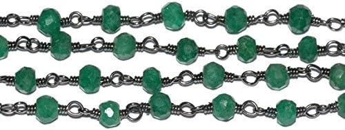 JEWELZ emerald wire wrapped on black oxidised plated chain - rosary style beaded chain 3-3.5mm 10 feet strand.