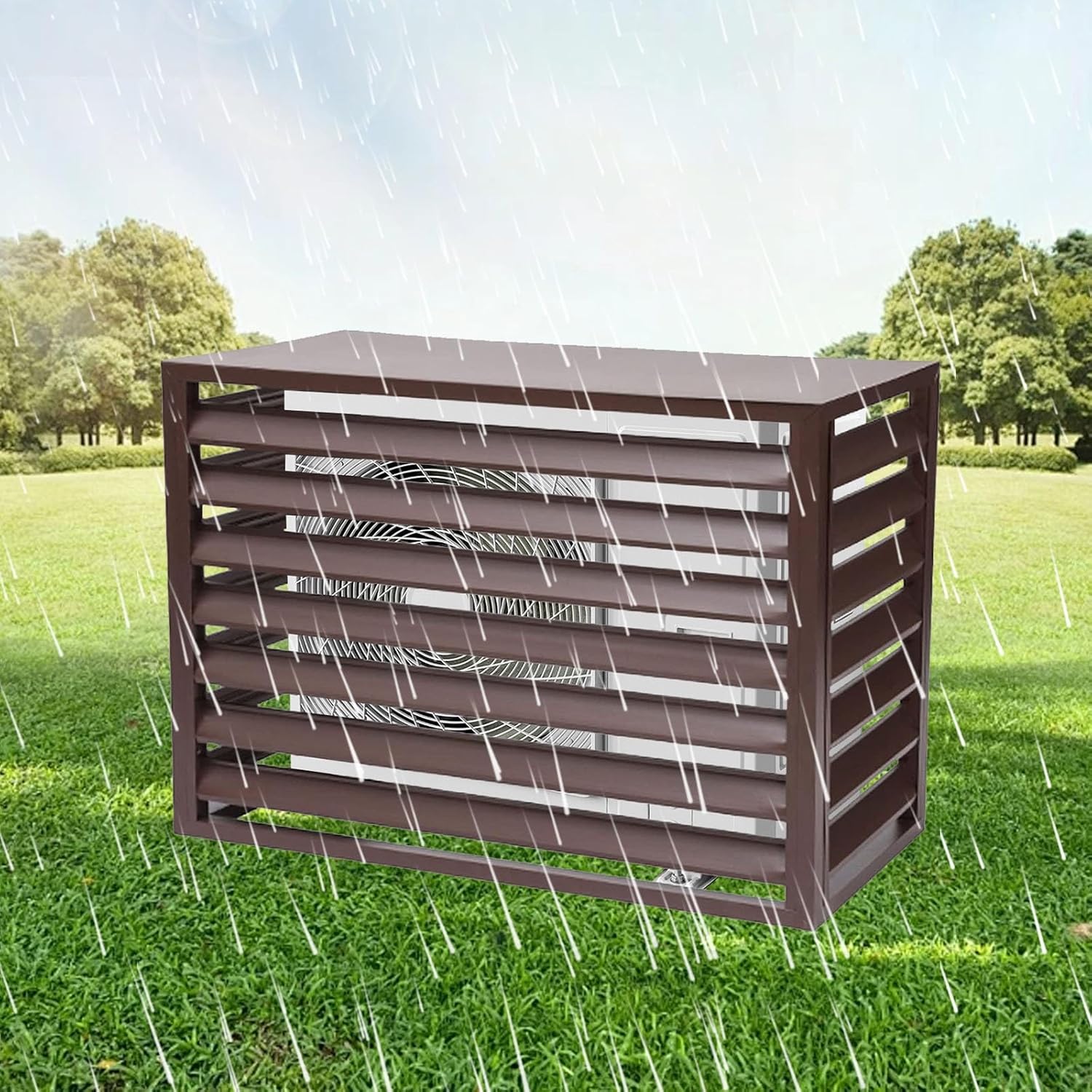 Air Conditioner Fence Panels, Outdoor Privacy Fence Covers, Hid Air Conditioner Rack Flower Stand, All Weather, Noise Reduction(Brown,2 3P)
