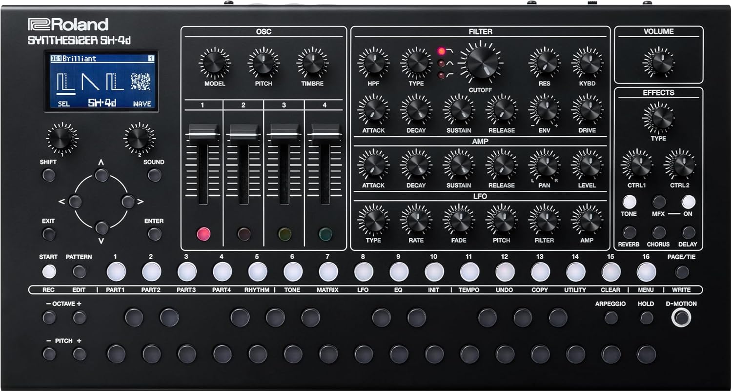 Roland SH-4d Compact Desktop Synthesizer | 11 OSC Models | Professional Sound Design Tools | Perfect for Studio & Stage | Hands-On Workflow | Multitimbral Pattern Sequencer | Extensive FX