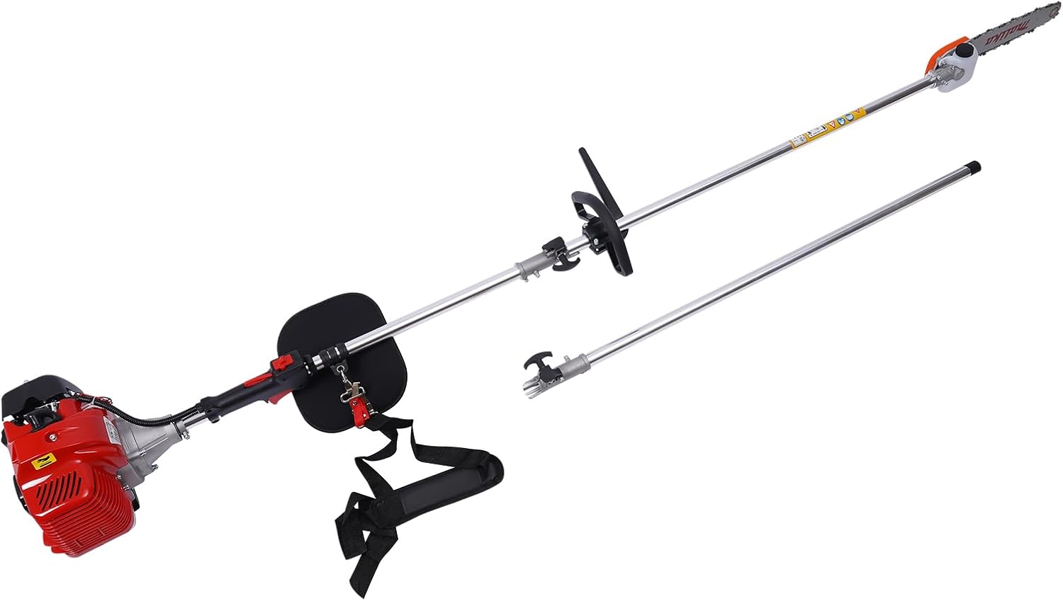 43CC 2-Stroke Grass Trimmer, 1250W Gas Trimmer Gas Powered Pole Saw Garden Pole Chainsaw for Lawn Yard Farmland Sawing High Branches and Small Trees Tree Trimmer