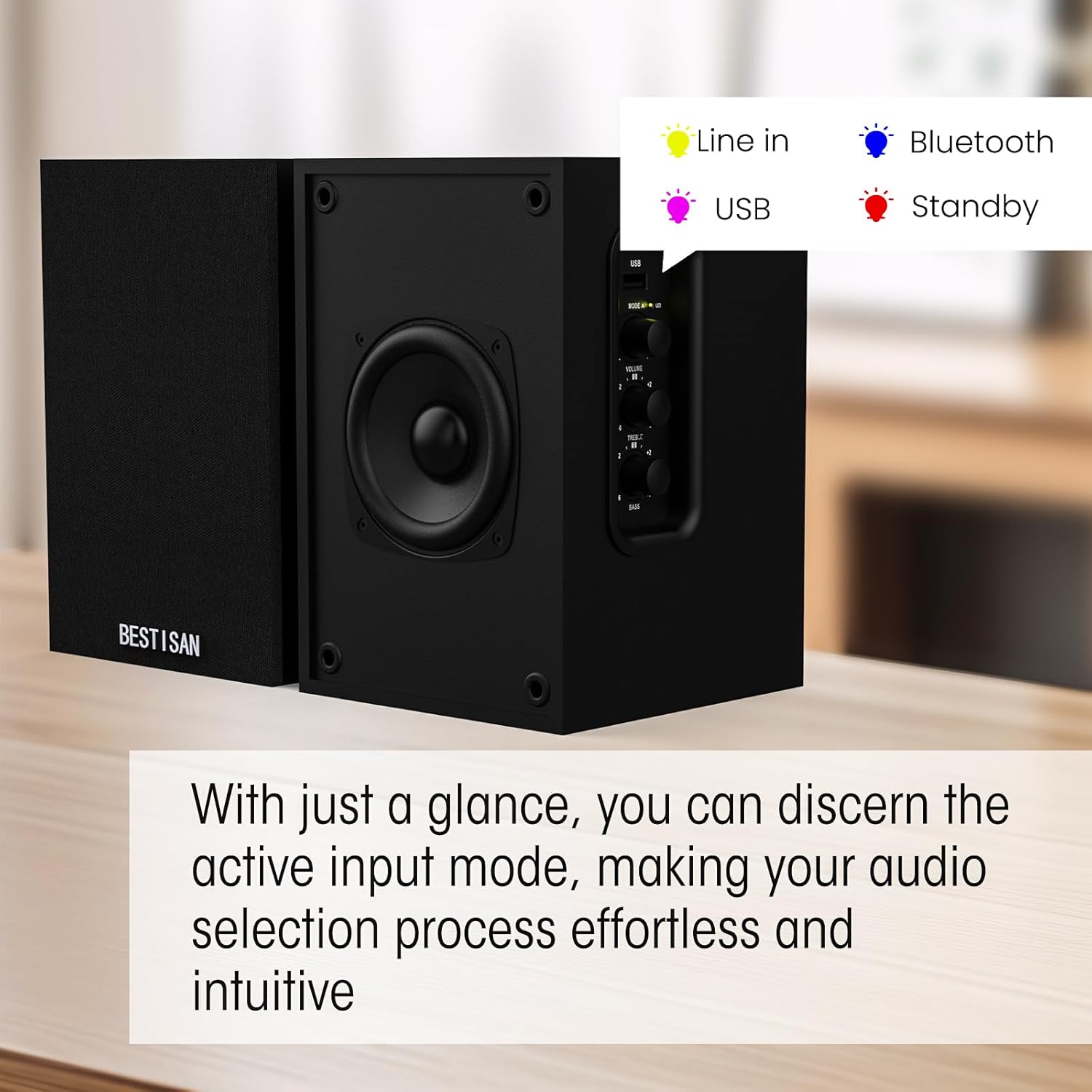 BESTISAN Active Bookshelf Speakers for Record Player, Powered Studio Turntable Speakers, for TV, PC and Wireless Music Streaming Featuring Bluetooth and RCA (SR16)