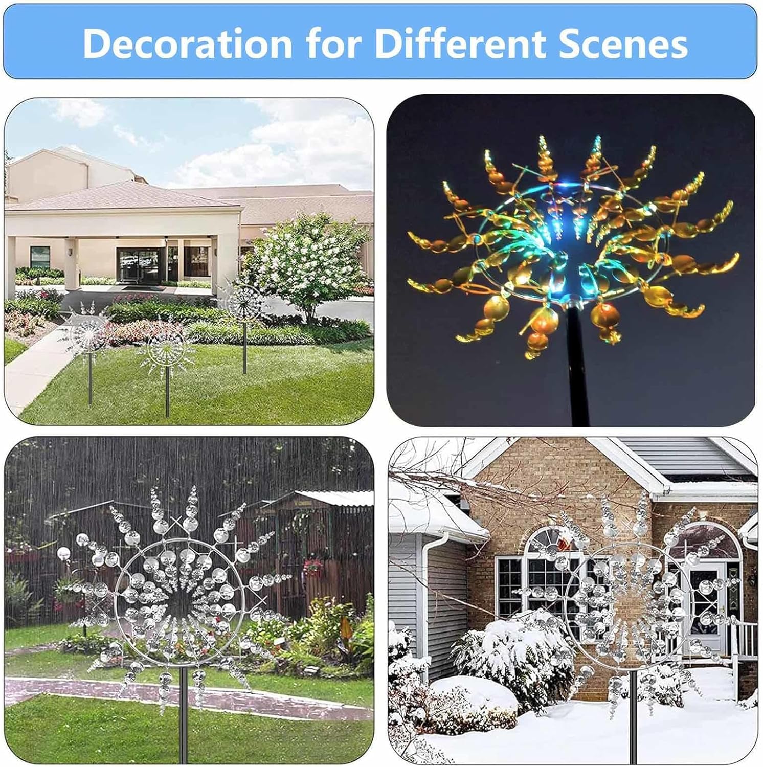 Solar Magical Windmill, Lawn Spinners 3D Wind Powered, 13.4 x 71in Windmill,Gold