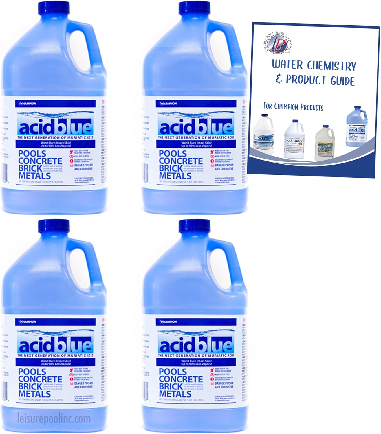 Acid Blue Muriatic Acid - Swimming Pool pH Reducer | Buffered, Low-Fume - Case (4 Gallons)