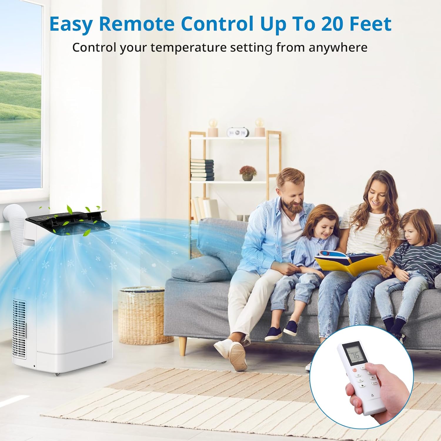 14,000 BTU Portable Air Conditioners Cool Up to 750 Sq. Ft, 3 Modes Portable AC Cooling Unit Dehumidifier Fan Function with Remote/24Hrs Timer/Installation Kits for Home/Office/Dorm