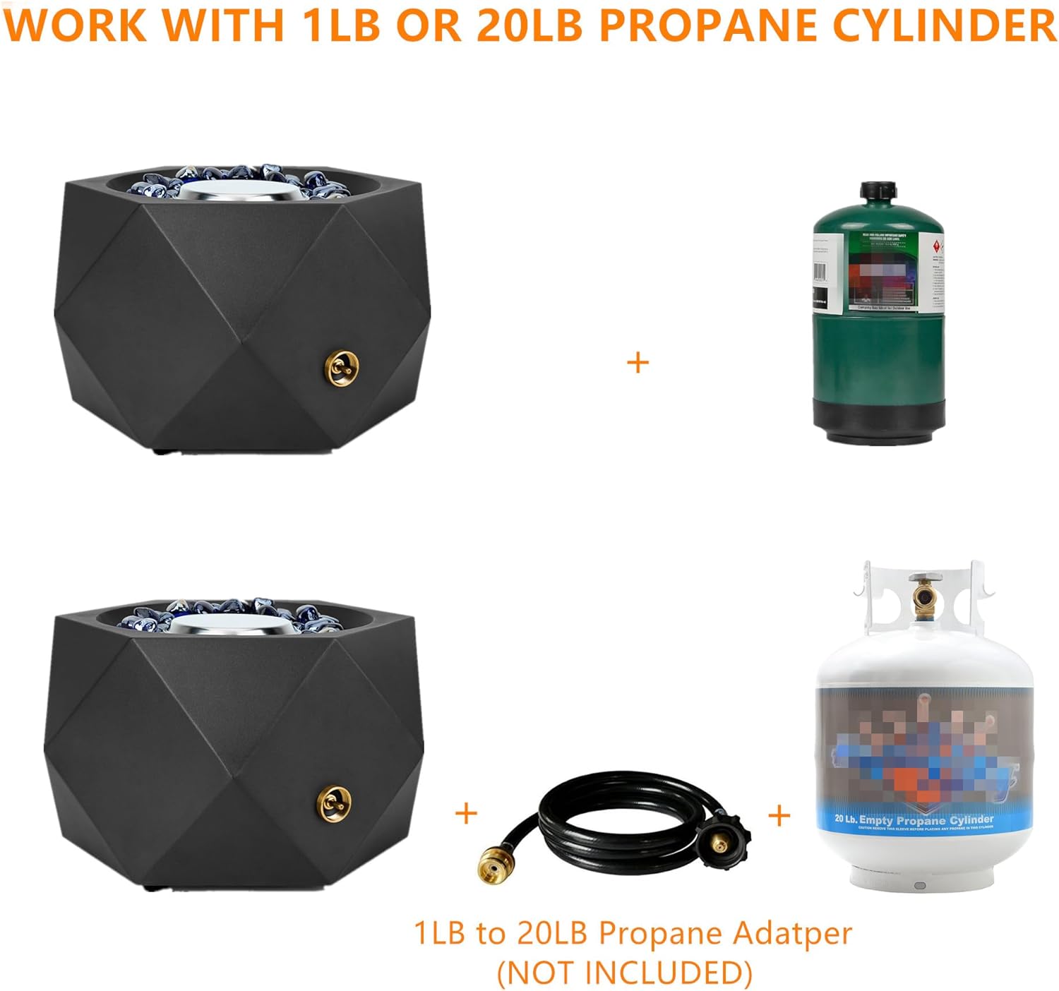 ONLYFIRE OUTDOOR LIVING Propane Gas Fire Pit with Blue Fire Glass Stones, 14