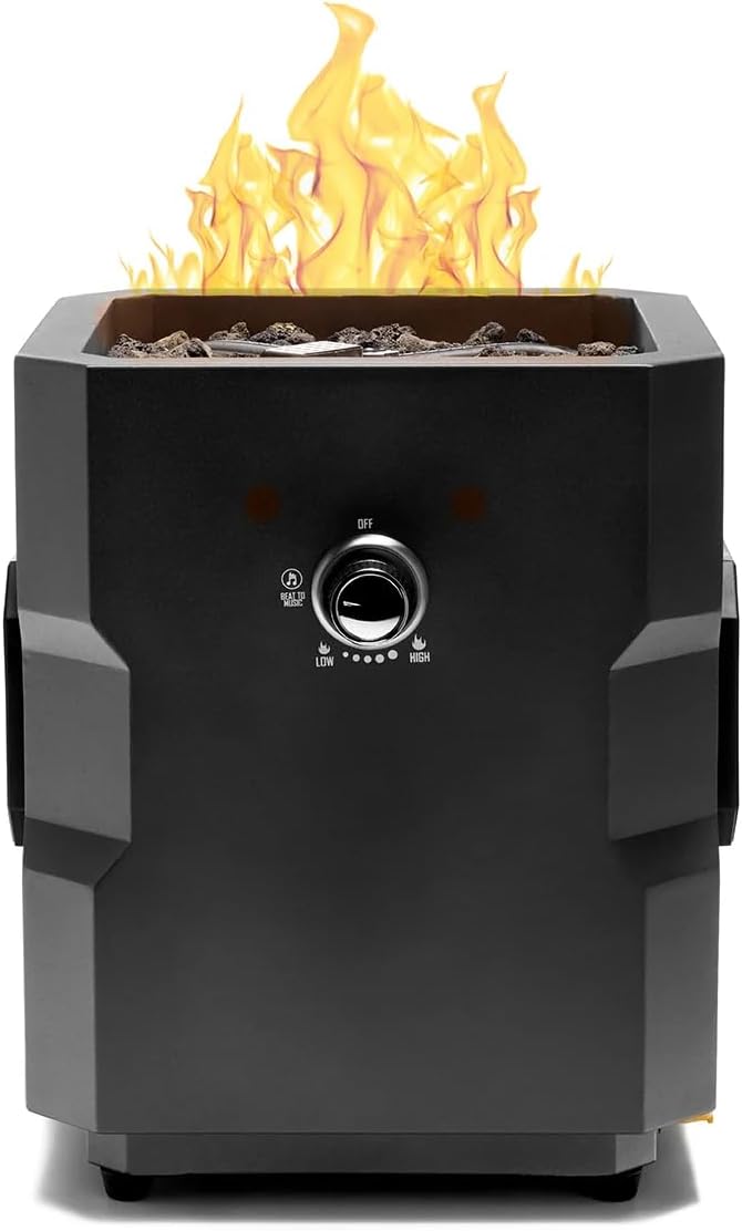 Ukiah TK-1044-T2BLK Portable Fire Pit, 15-1/4 in OAW, 15-1/4 in OAD, 16 in OAH, Propane, Piezo Ignition, Steel
