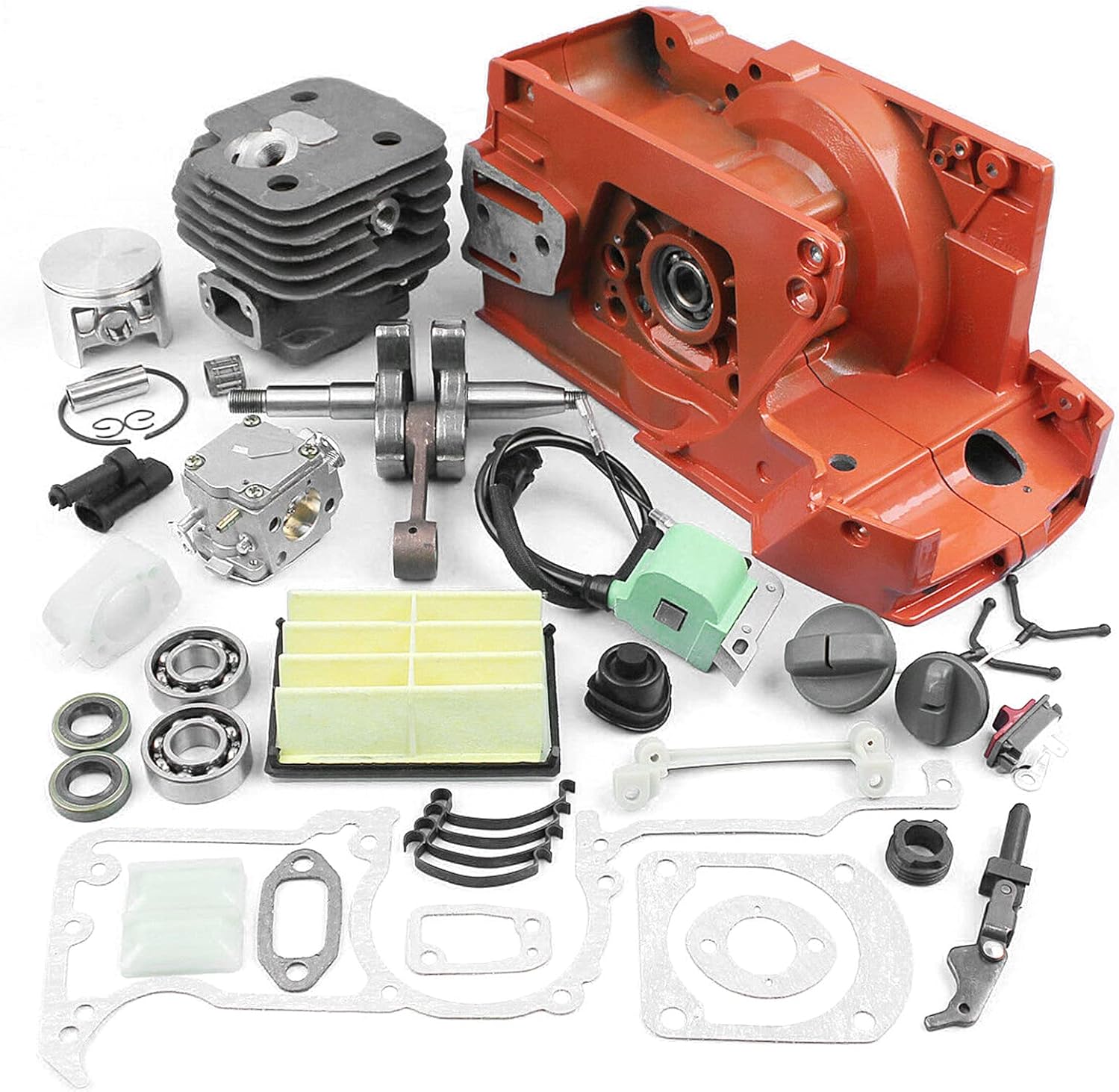 52mm Crankshaft Crankcase Cylinder Piston Kit for 268 272 272XP Chainsaw, Crankcase Crankshaft Cylinder Muffler Set Auto Part, 501 77 99-01, 503 44 50-01,503 40 54-01