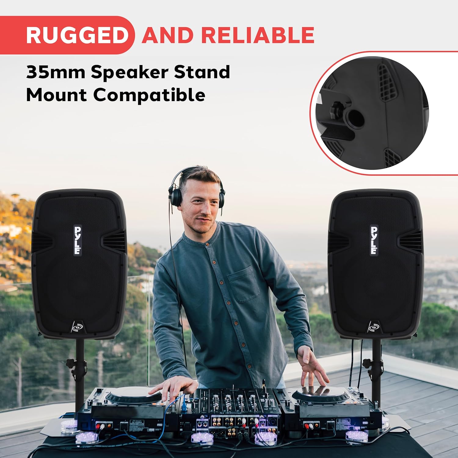 Pyle Wireless Portable PA System Kit - 1800W Peak, Bluetooth Compatible, Active + Passive Pair For Indoor / Outdoor Sound, Multiple Inputs-USB SD AUX XLR RCA, Comes With 2 Stands, Wired Mic, Remote