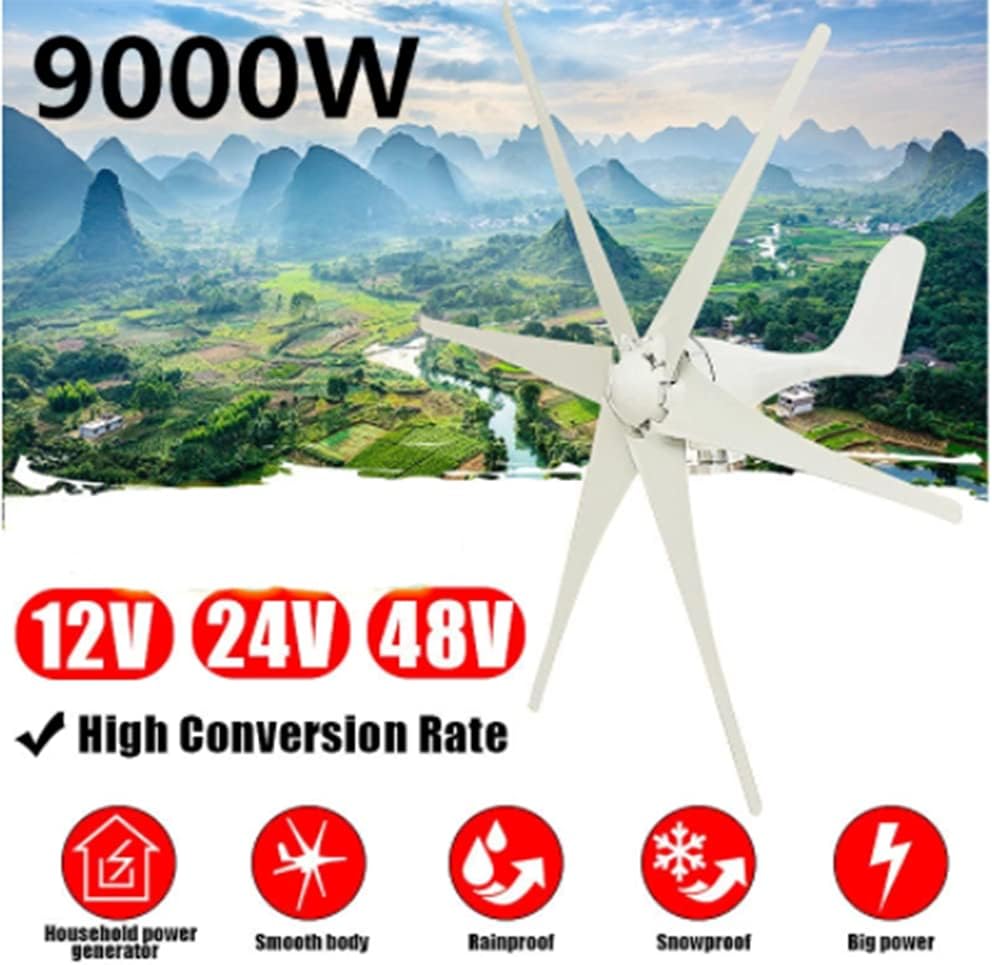 9000W Horizontal Wind Generator 12/24/48V 6 Blades Wind Turbines Generator Windmill Energy Turbines Charge for Home Or Camping
