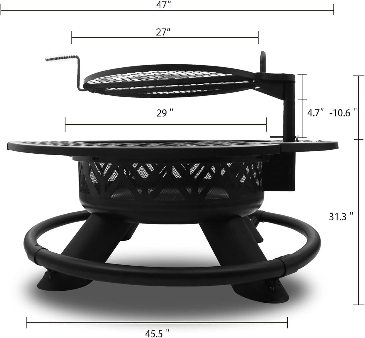 47 Inch Fire Pit for Outside, Wood Burning Firepit with BBQ Grill, Outdoor Metal Fire Pits, Heavy Duty Large Firepits for Backyard, Bonfire, Patio, Party, Picnic, Family Gathering
